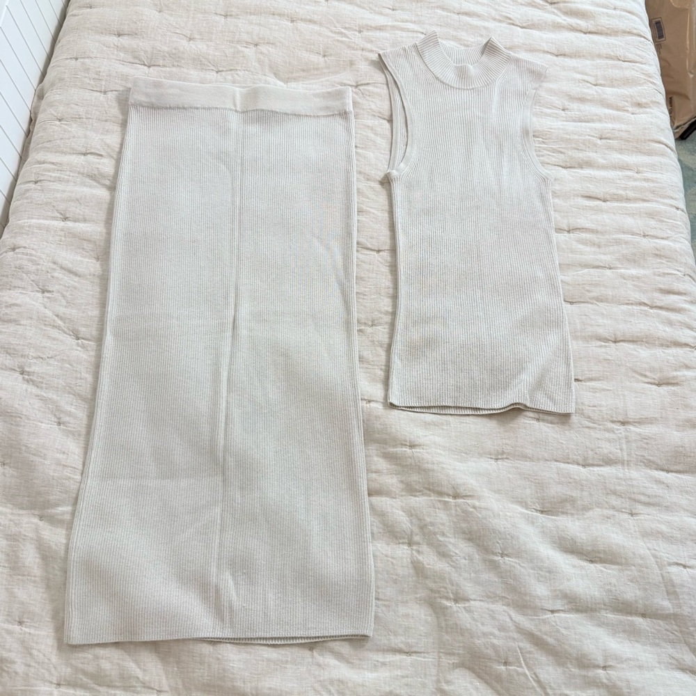 NAADAM Silk Cashmere  Ribbed Knit Midi Length Skirt and Top Set Size XS